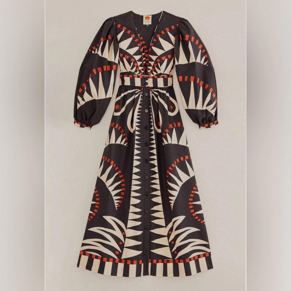 Farm Rio Coconut Grove Puff Sleeve Maxi Dress - Black - Picture 6 of 6
